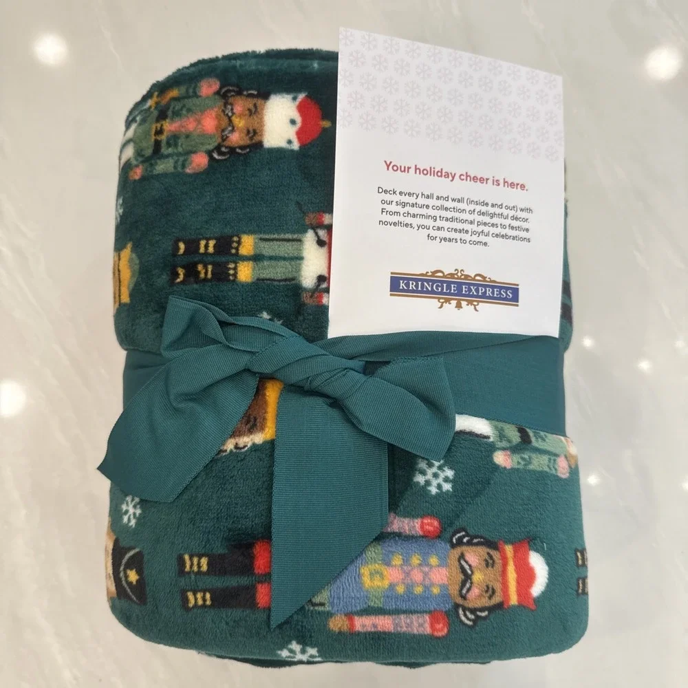 Kringle Express 60x80 Nutcracker Holiday Throw Blanket Printed Border NEW
